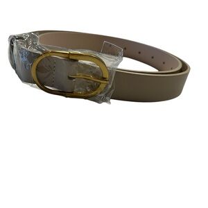 Elegant Beige all leather Belt with Gold Buckle  NWOT